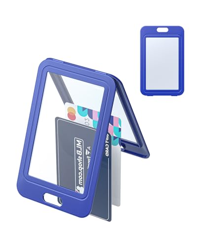 Uniclife 1 Pack ID Badge Holder with Double-Sided Windows Vertical Hard Plastic Case Blue Card Protector Pouch for Office School ID Credit Cards Proximity Key Cards Driver’s Licenses and Passes