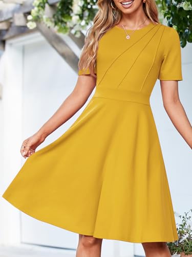 Image of YIOYOLA Fit and Flare Work Dresses for Women Business Casual Office Church Cocktail Party Aline Dress with Pockets