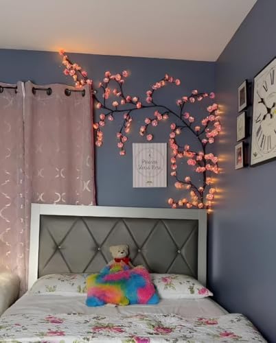 Image of Vine Lights 5.25 ft with 72 LED String Lights, Remote Control, 8 Lighting Modes, USB & Battery Operated Decorative Wall Lights for Bedroom, Living Room, Wedding (Cherry Led Pink Blossom)