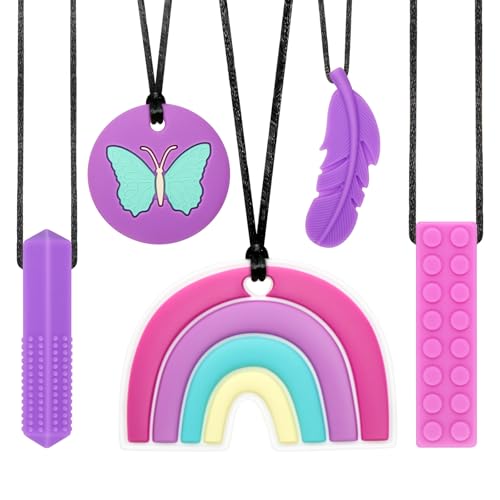 CLDY Kaukette für Kinder beisskette für kinder 5 Stück Sensory Kauen Halskette BPA-frei Autismus-Spielzeug für Jungen und Mädchen perfekt für Kind mit ADHS Beißende Fingernägel Kauen