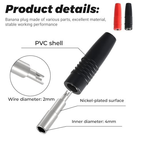 Image of 10 Pcs 4mm Insulated Female Banana Plug Connectors Solder Type for Male Banana Plug Cable Connector (Black, Red)