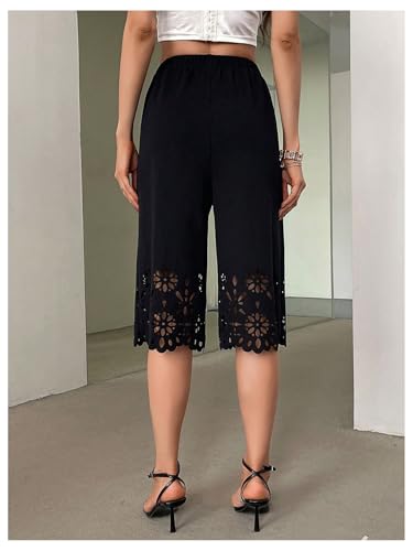Milumia Women Wide Leg Cut Out Scallop Capris Pants Elegant Low Rise Cropped Trousers3