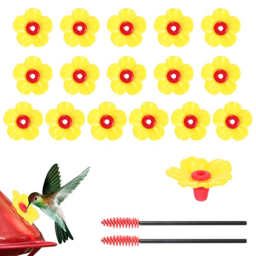 LIQWEI 16Pcs Hummingbird Feeders Parts, Hummingbird Feeders Replacement Flowers, Bee Fuards for Hummingbirds Feeder Hummingbirds Feeder Hat for Outdoors Hanging Parts