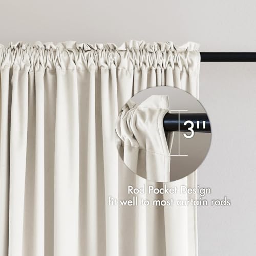 Image of MIULEE Ivory Blackout Velvet Curtains Drapes 108 Inch Long 52 inchx108 inch Bedroom | Luxurious Bedroom Living Room Decor, Room Darkening, Thermal Insulated, Rod Pocket Design, Super Soft Fabric, Extra Long