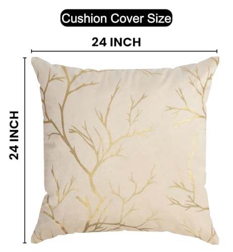 Image of Velvet Foil Cushion Covers 24 inch x 24 inch Set of 5, Cream