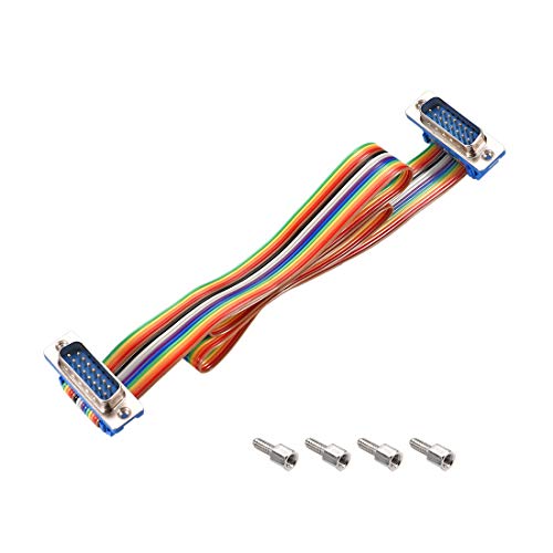 uxcell IDC Rainbow Wire Flat Ribbon Cable DB15 Male to DB15 Male Connector 2.54mm Pitch 19.7inch Length