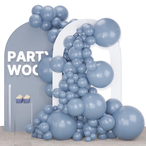 PartyWoo Dusty Blue Balloons 120pcs Different Sizes Pack of 18 12 10 5 Inch Slate Blue Boho Neutral Balloon Arch Kit for Baby Shower Graduation Cat Tornado Birthday Party Decorations Blue-F55