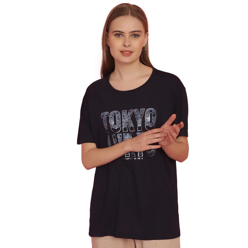 Image of Round Neck Cotton Printed Women Regular Fit Tshirt-P1950