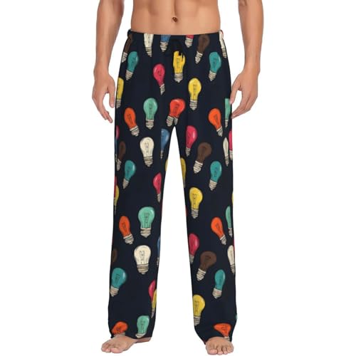 Mens Pajama Pants - Colorful Light Bulbs Print Soft Sleep Lounge Pants For Men, Casual Pj Bottoms With Pockets4