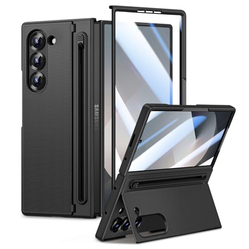 Doeshine Funda para Samsung Galaxy Z Fold 6 con S Pen Holder (No S Pen), Carcasa con Protectora de Pantalla, Soporte, Resistente Ultra Fina Anti-rasguños PC Cover Case Samsung Z Fold 6 (Negro)