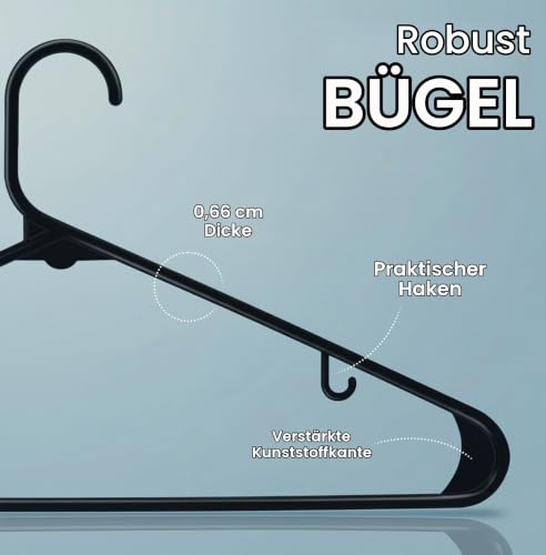 Utopia Home Schwarze Kunststoff-Kleiderbügel 50er Pack mit Haken – Ansicht 2