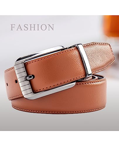 Men Genuine Leather Dress Belt 1.3" Single Prong Zinc Alloy Buckle3