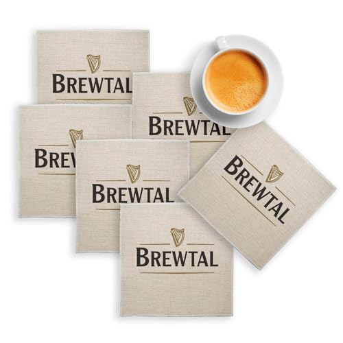 sous Verre en Lin - Brewtal Bière Brune Bar Stout Irlande - Lot de 6 (100 x 100 mm)