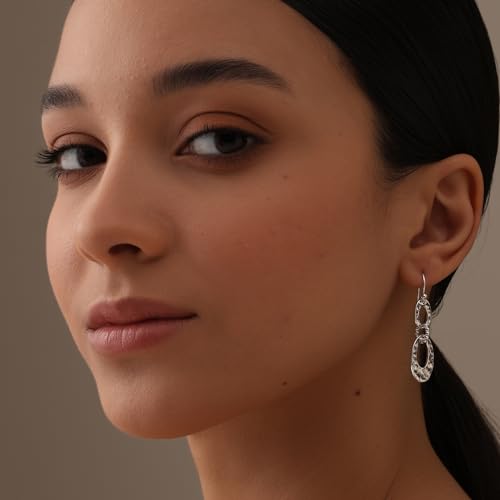 LeCalla 925 Sterling Silver Drop & Dangle Earrings for Women | Handmade Hammered, Textured, Geometric & Star Drop Dangle Jewelry | Women's Hammered Earrings Jewelry for Gift Mom Wife2