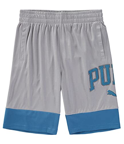 PUMA Boys' Core Essential Athletic Shorts (Medium, Light Heather Grey with Blue)