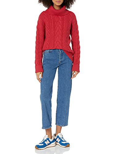 Image of Cable Stitch Women's Cotton Blend Cable Knit Turtleneck Pullover Sweater - Fisherman Long Sleeve Chunky Textured Top