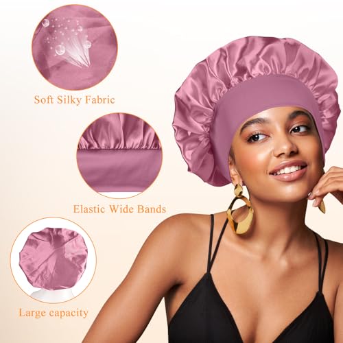 بونيه من ديمارك، باللون الوردي الداكن، مصنوع من الساتان للجنسين، بتصميم قبعة نوم مريحة للشعر المجعد