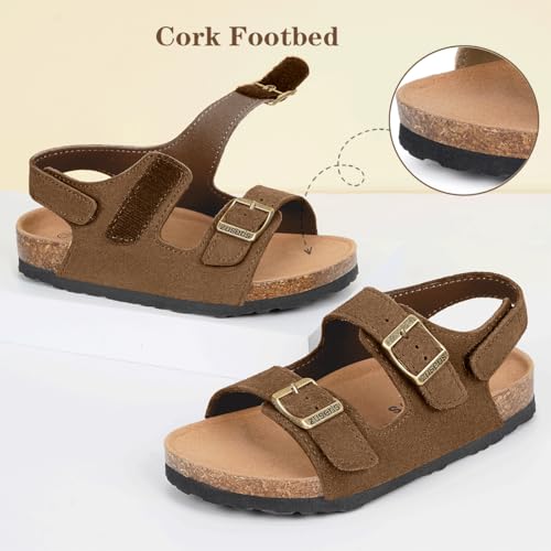 Image of ZUSERIS Kids Toddler Sandals Boys Girls Cork Footbed Sandal | Suede Leather Sandals,Summer Beach Sandals,Boys Dress Sandals,Open Toe Slide Sandals,Adjustable Back Strap,Slip On Slippers