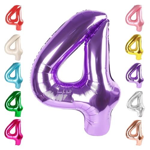 Image of 4 Balloon Numbers Birthday Decorations, 40In Purple Balloons for Men Women | Eye-catching Appearance, Perfect Decorative Centerpieces, Convenient Self-sealing Structure, Widely for Various Occasions