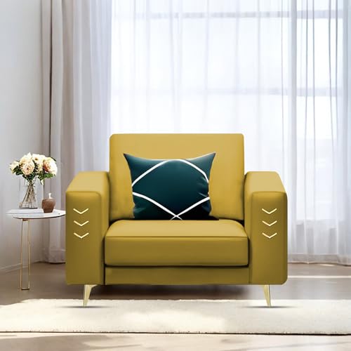Image of Casaliving Falco 1 Seater Sofa Set for Living Room (Yellow Fabric) Premium Fabric Sofa