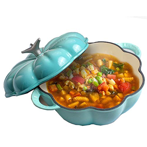 HODAGES Pumpkin Casserole Dish Enameled Cast Iron Pumpkin Casserole Pot With Lid Dutch Oven Non Stick Pan Pumpkin Stew Soup Stock Pot Casserole Cookware Cooker Cooking Kitchen,Red (Blue)
