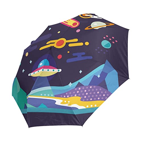 Parapluie pliable automatique anti-UV et coupe-vent motif espace bleu