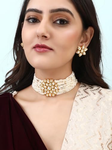 Image of Rubans Choker Necklace Set Kundan Traditional Stylish Jewellery Gift for Women & Girls