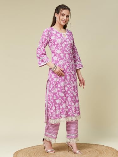Image of MOKOSH Women's Cotton Botanical Print Embroidered Kurta Pant Dupatta Set (462-DM)
