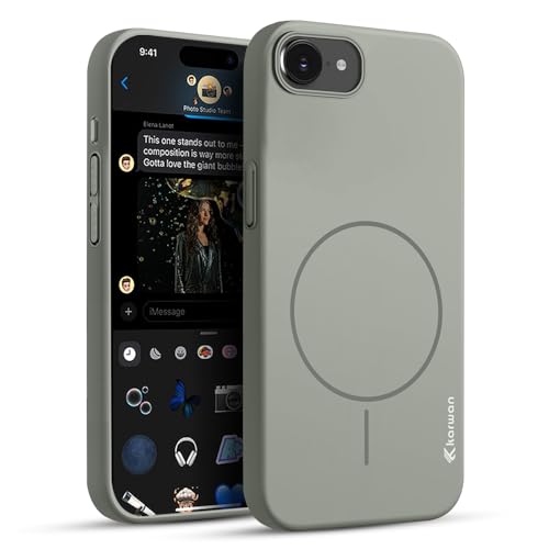 Image of KARWAN Ultra Slim MagEaze Magnetic Matte Finish Back Case Cover Compatible with iPhone 16E N52 Magnetic Ring, Wireless Charging Compatible, Scratch Resistant, Hard PC, Grey