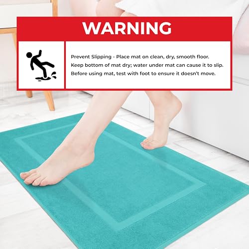 Image of Cotton Paradise 100% Cotton Turkish Bathmat Set, Soft Absorbent Quick Dry, 2 Piece 20x34 Bathmat Floor Set, Turquoise