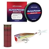 KastKing Superpower Braided Fishing Line Texas Edition - 30lb 4X 200yds with 3.15' Floating Popper, Topwater Fishing Lure with Cupped Lip, Feathered Treble Hook & Rattle for Bass, Walleye & Musky