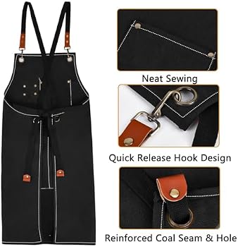 Tablier De Cuisine 2 Pièces En Toile Avec 3 Poches - Réglable, Imperméable Pour Homme Femme