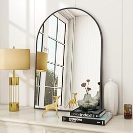 Arched Wall Mirror, 24 x 36 inch Arch Bathroom Mirror, Wall Mounted Vanity Mirror with Arch Metal Frame, Modern Bathroom Vanity Mirror for Bedroom, Living Room, Hanging or Leaning, Black