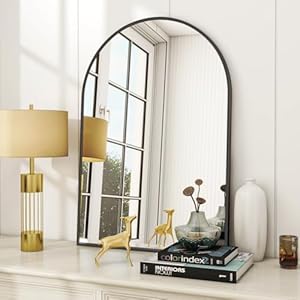 VooBang Arched Wall Mirror, 24 x 36 inch Arch Bathroom Mirror, Wall Mounted Vanity Mirror with Arch Metal Frame, Modern Bathroom Vanity Mirror for Bedroom, Living Room, Hanging or Leaning, Black