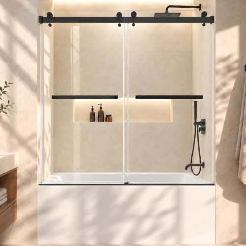 10 Best Space-Saving Bathtub Shower Door Systems for Smarter Bathrooms in 2026 8 Frameless Matte Black Sliding Door