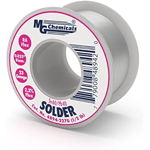 MG Chemicals 4894-227G 60/40 Rosin Core Leaded Solder, 0.025" Diameter, 1/2 lbs Spool