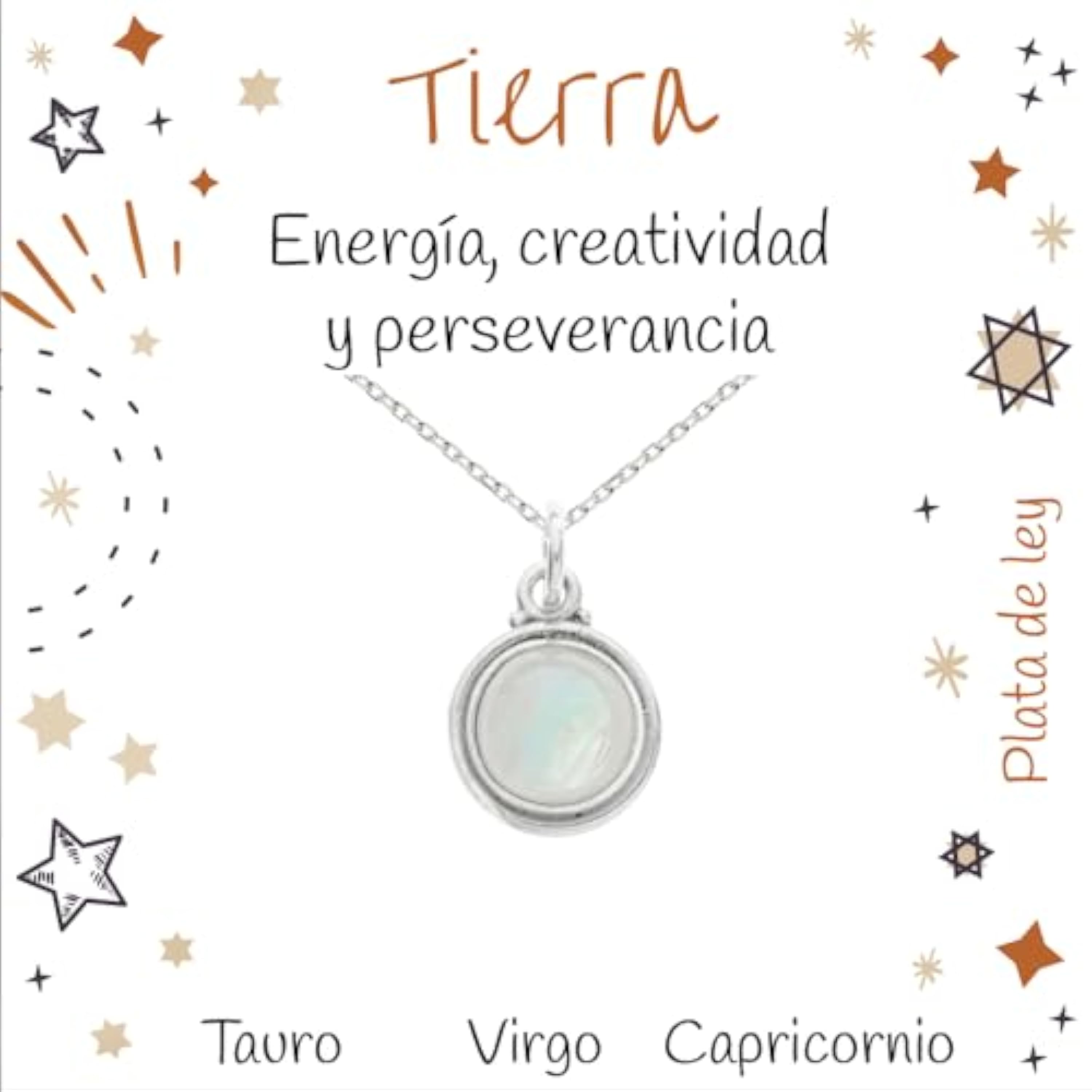 Collar redondo de piedra natural piedra de luna Plata de Ley 925 - Collar amuleto de protección para signos del Zodíaco de Tierra - Amuleto para horóscopo Tauro, Libra y Capricornio
