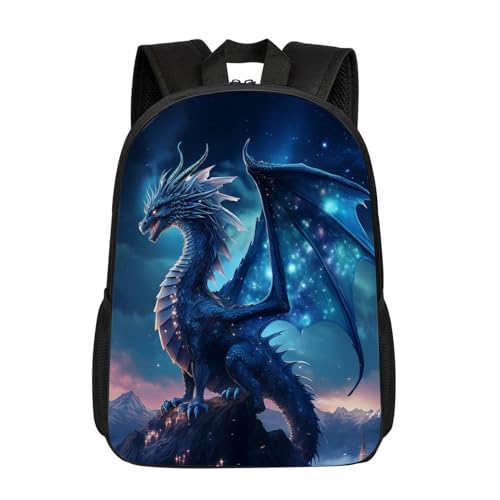 DOINBEE Mochila de dragão azul galáxia dragão meninos mochila escolar legal dragões animais livro bolsa para crianças do jardim de infância, ensino fundamental, leve, casual, viagem, caminhada, laptop