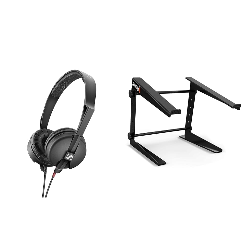 Sennheiser HD 25 Auriculares DJ Supraaurales Ligeros & Audibax Top-5 - Soporte para Portátil - Stand para Ordenador para Cabina DJ o Estudio