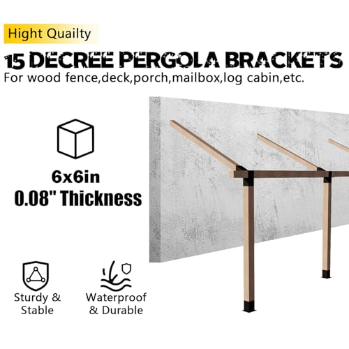 Image of 4Pack 15 Degree L-Shaped Pergola Bracket,2-Way Slant Roof Bracket for 6 x 6 (Actual Size:5.5 inchx5.5 inch) Indoor & Outdoor Wood Beam,DIY Slant Brackets for Pavilion,Porch,Deck,Hunt Cabin