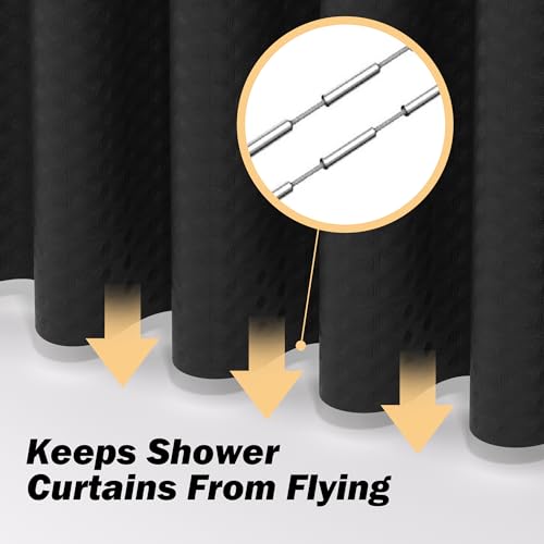 Black Bathroom Set, 23 PCS Black Bathroom Accessories Set with Shower Curtains, Trash Can, Toothbrush Holder, Soap Dispensers, Toothbrush Cup, Vanity Tray, Soap Dish, Toilet Brush, Qtip Holders by Viowil - Image 6
