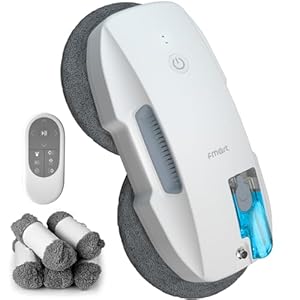 Fmart Fensterreiniger, fensterputzroboter mit Wasserstrahl, 3800pa Starke Saugkraft, mehrfacher Sicherheitsschutz, T9 Ferngesteuerter fensterroboter elektrisch, Tücher, weiß
