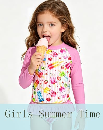 Image of Lovekider Little Girls Swimsuits 2 Pieces Swimwears Rash Guard Set Long Sleeve UPF50+ Bathing Suit for Beach 2-8T