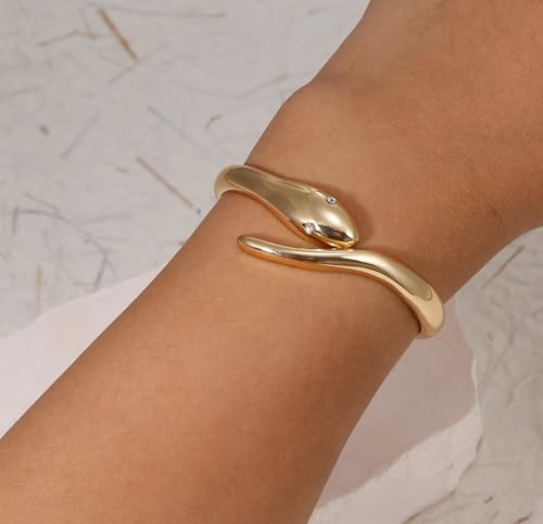 BOMAIL 6pcs Chunky Gold Bangle Bracelet for Women 14k Gold Plated Wide Hinged Cuff Open Bracelet Dainty Minimalist Bangle Jewelry 5