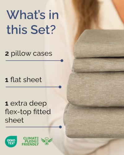Image of Flex Top Split Head King Sheet Set - 4 Piece Extra Deep - Heathered Beige