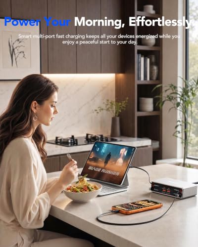 Image of 8-in-1 Charging Station for Multiple Devices,Retractable Charger for iPhone | HATALKIN 105W Retractable Charging Station,Fast Charger for iPhone 17,Galaxy S26,iPad,MacBook,Home Office,Desktop Accessories