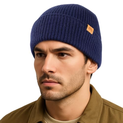 TOP-EX 100% Merino Wool Beanie Warm Winter Hat for Men & Women – Extra Large Knit Cap for Big Heads Hiking Ski Outdoor Cold Navy XL/XXL