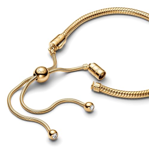 PANDORA Moments 563580C01-2 Pulsera de eslabones de serpiente con cierre deslizante de plata de ley con aleación de metal chapada en oro, compatible con Moments Charms, tamaño: 28 cm, 28cm, Plata de
