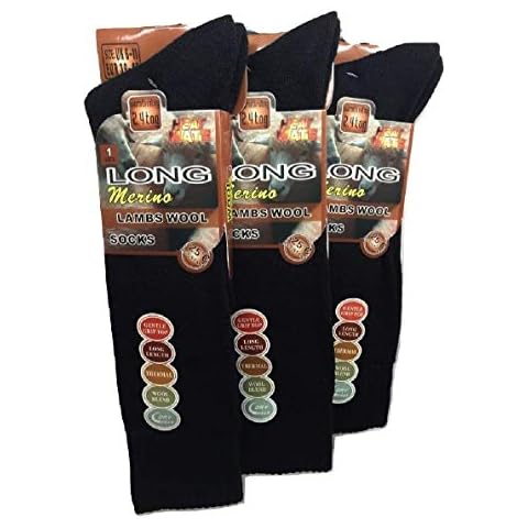 Mens Black Thick Merino Wool 3 Pairs LONG SOCKS Thermal Warm 2.4 TOG UK 6-11 EU 39-45 Cover
