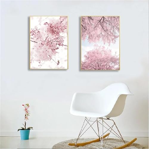 Peinture fleur rose cerise decoration maison affiche murale 50x70cm